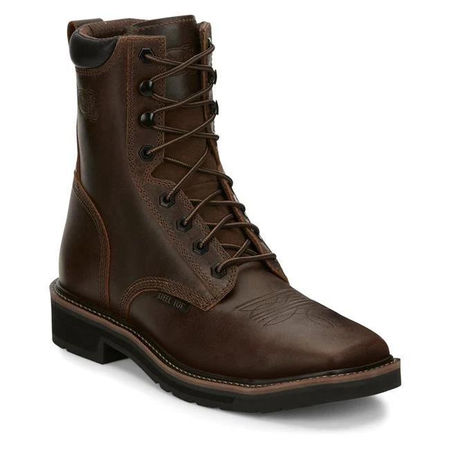 Men's Justin Original Work Boots 8" Pulley Square Toe Steel Toe 1 Men's Justin Original Work Boots 8" Pulley Square Toe Steel Toe